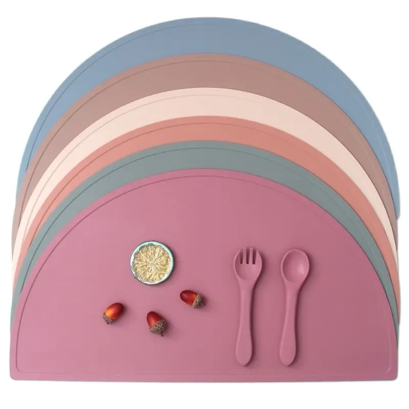 Silicone Round Placemat Kids Plate Mat Food Grade Silicone Table Pad Waterproof Heat Insulation