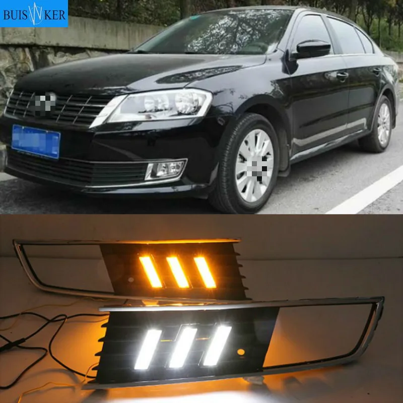 

1 пара светодиодный DRL Дневной светильник для Volkswagen VW Lavida 2013 2014 с желтым Trun сигнал светильник синий ночника