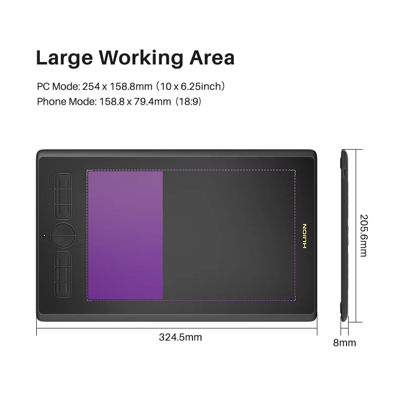 Huion H610x Gráficos Tablet Desenho 8192 Níveis de Pressão Bateria Livre Caneta Comprimidos Chromebook Android Suportado Teclas de Atalho - Imagem 2