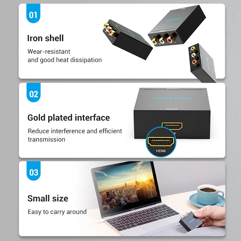 HDMI to AV Adapter Vention HDMI to RCA CVBS L/R Video 1080P Switch with Mini USB Power Cable For TV Box AV