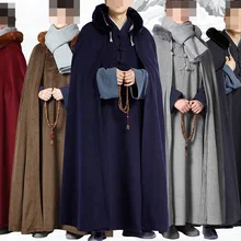 Зимняя теплая накидка унисекс в стиле буддийских монахов Шаолинь, плащ для медитации, костюмы кунг-фу, халат, пальто с молитвой Будды, синий/зеленый/красный