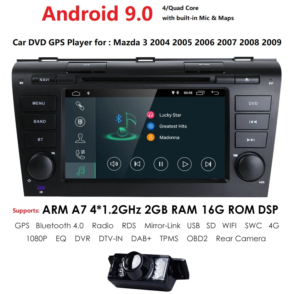 Android9.0 1024*600 автомобильный dvd-плеер Радио Стерео gps навигация для MAZDA 3 2004-2009 wifi DAB зеркало-Ссылка задняя камера BLUETOOTH