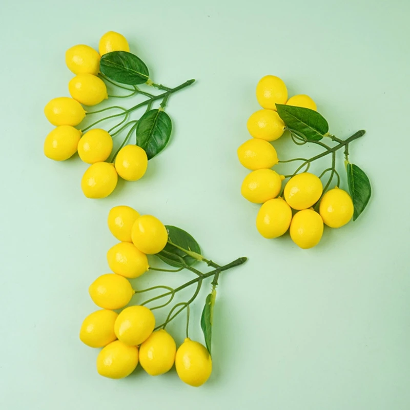 Artificial Lemons String Vivid Faux Lemon Plastic Fake Yellow Lemon Fake Fruit Home Table Party Decor Photography Prop artificial plants artificial fruits and vegetables