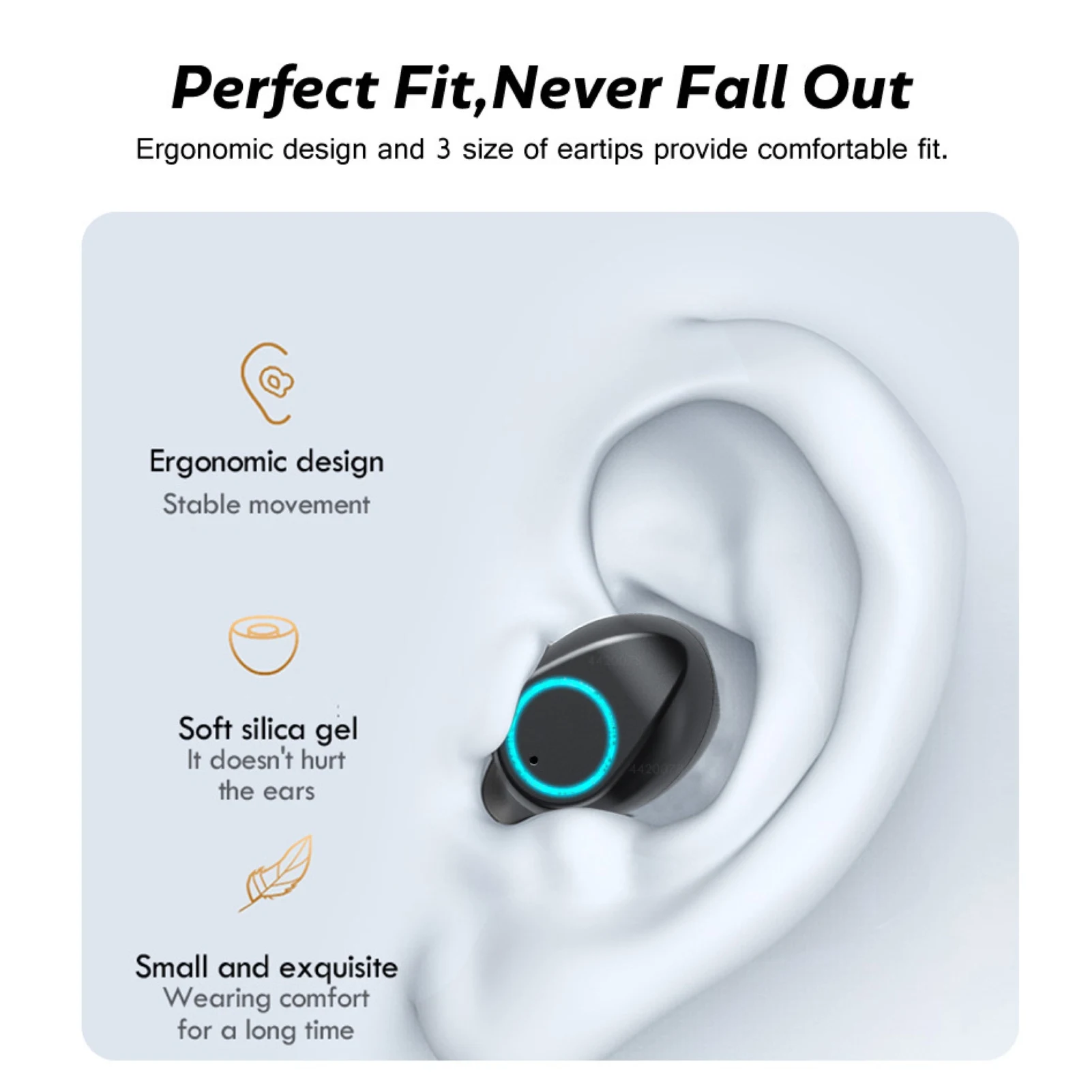 Wireless Bluetooth Headphone LED Power Digital Display IPX7 Waterproof Earphone Lightweight with 2000mah Charging Bin Earbud