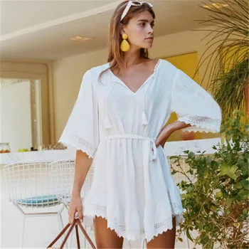 

Sexy Women Swimsuit Ladies Bikini Cover Up Beach Dress See Through Bikini V-neck Swimwear Summer Bathing Suit 2019 One Piece