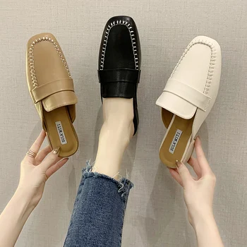 

Shoes Low Cover Toe Slippers Casual Slipers Women Square heel Slides Female Mule Soft Luxury 2020 Block Mules Fashion Hoof