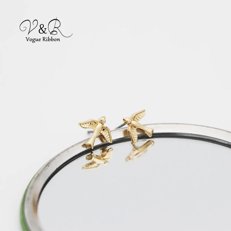 Imitation gold plated stud earring, swallow shape, basic metal style , 2019 minimalist simple fashion earring studs jewelry accessories  (3)