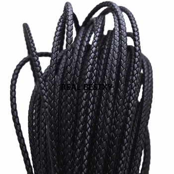 

2m/lot approx 3mm Black Braided Leather Bracelet Findings Round Leather Cord String Rope DIY Necklace Bracelet Making black