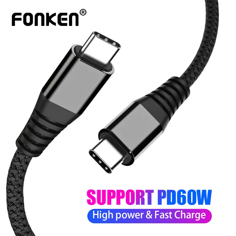Кабель FONKEN USB Type C на 60 Вт шнур PD для быстрой зарядки телефона 3 А USB-кабель XIaomi Huawei