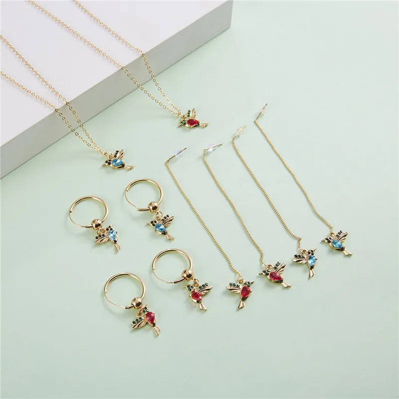Little Bird Drop Long Hanging Hummingbird Earrings Tassel Crystal Pendant Earring Jewelry dangle earrings drop earrings pendant earrings long earrings crystal tassel earrings crystal earrings