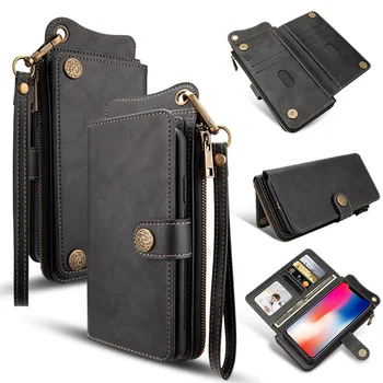 

Flip Wallet Case For iPhone 7 8 Plus XS Max XR X 11 Pro Max PU Leather Zipper Card pocket Retro Magnetic Multifunction Handbag