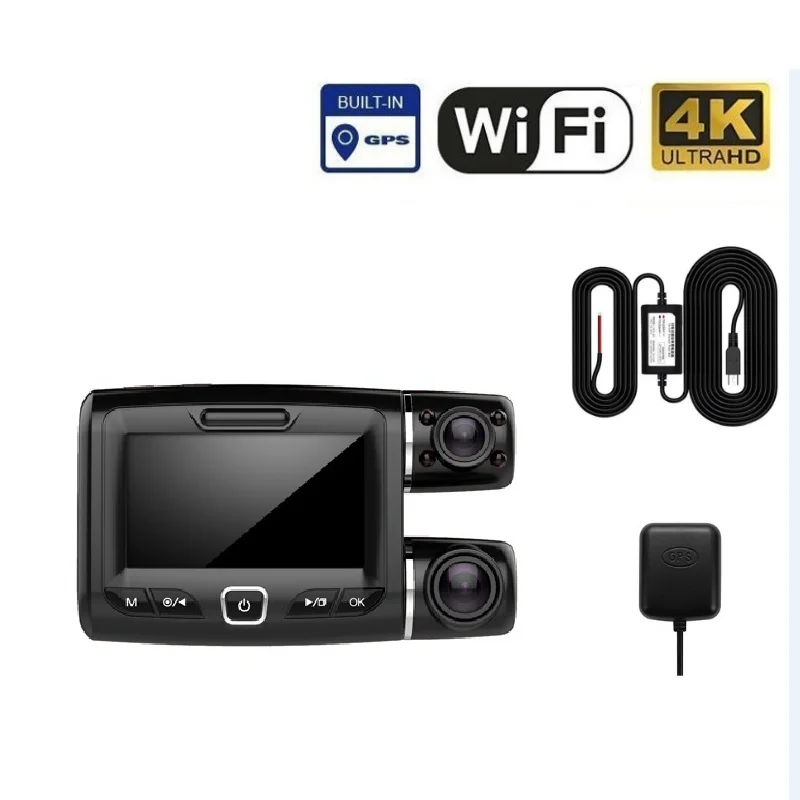 AT6-GPS Moudle-BL 4K 2160P wifi gps регистратор с двумя объективами Автомобильный видеорегистратор Novatek 96663 чип sony IMX323 сенсор 1080 P ночное видение двойная камера видеорегистратор - Название цвета: AT6-GPS Moudle-BL