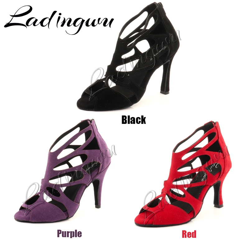 Ladingwu Brands 2022 Latin Dance Shoes Suede Laser Dance Shoes Salsa Women  Dance Boots Ballroom Dance Shoes Cuba Heel 6-10cm
