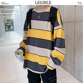 

LEGIBLE Men Striped Plaid Sweatshirts 2020 Mens Harajuku O-Neck Hoodies Male Loose Pullover Streetwear Skateboard Hoodie 3XL