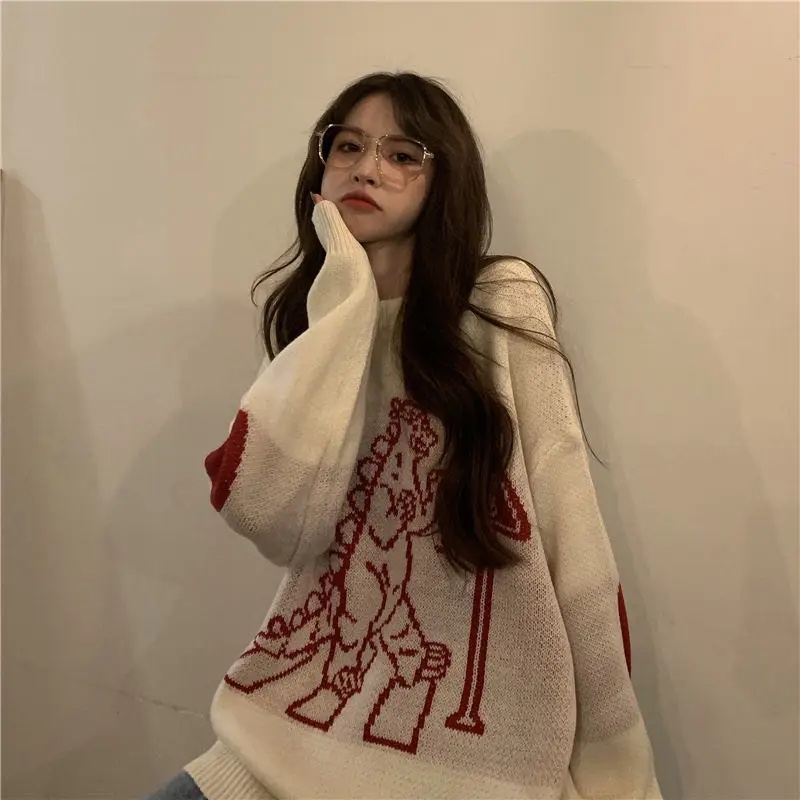 

Pullover women's loose color matching long-sleeved autumn and winter 2020 new lazy style western style top All-match good