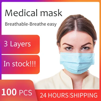 

100Pcs Feilikang Medical Face Mask Masks Disposable Mouth Masks 3 Layer Elastic Earloop Protect Surgical Masks Fast deliver