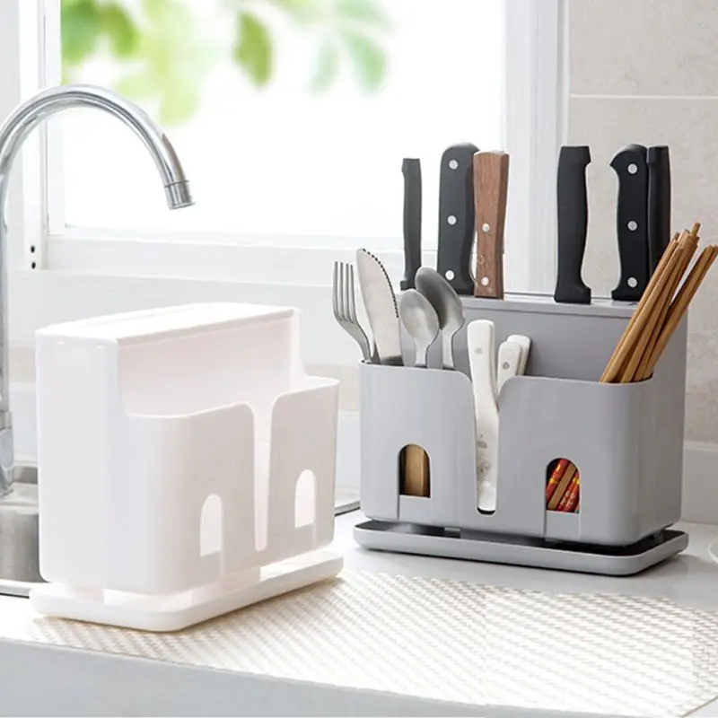 

Kitchen Utensil Holder Plastic Knife Stand Organizer Multifunctional Storage Box