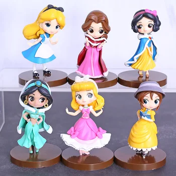

Princess Belle Snow White Aurora Alice Jane PVC Figures Collectible Q Posket Dolls Gift for Girl 6pcs/set