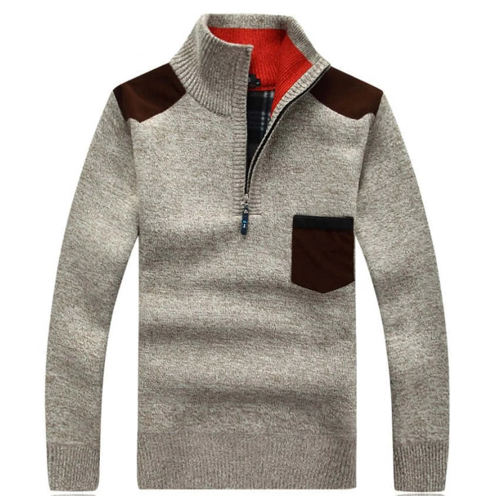 Autumn and winter men's knitting Pullover solid color long sleeve coat high neck sweater pocket Half Zip warm fleece coat Autumn and winter men's knitting Pullover solid color long sleeve coat high neck sweater pocket Half Zip warm fleece coat