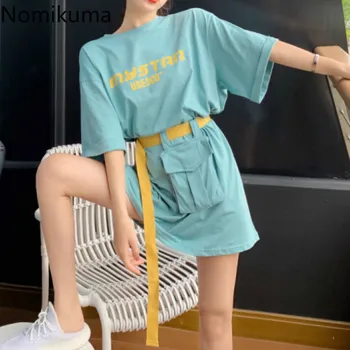

Nomikuma O Neck Short Sleeve Graphic Tees Women Print Casual Loose T Shirt Female Sash Lace Up Korean Fashion Tshirts 3a557