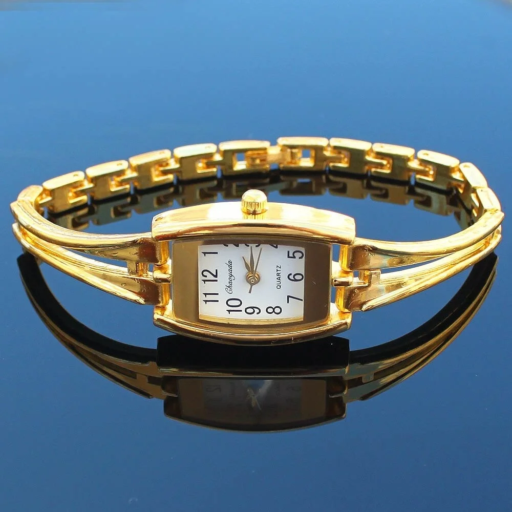 

Fashion Crystal Silver Gold Lady Women Girl Stainless Steel Strap Quartz Analog Dress Wristwatch