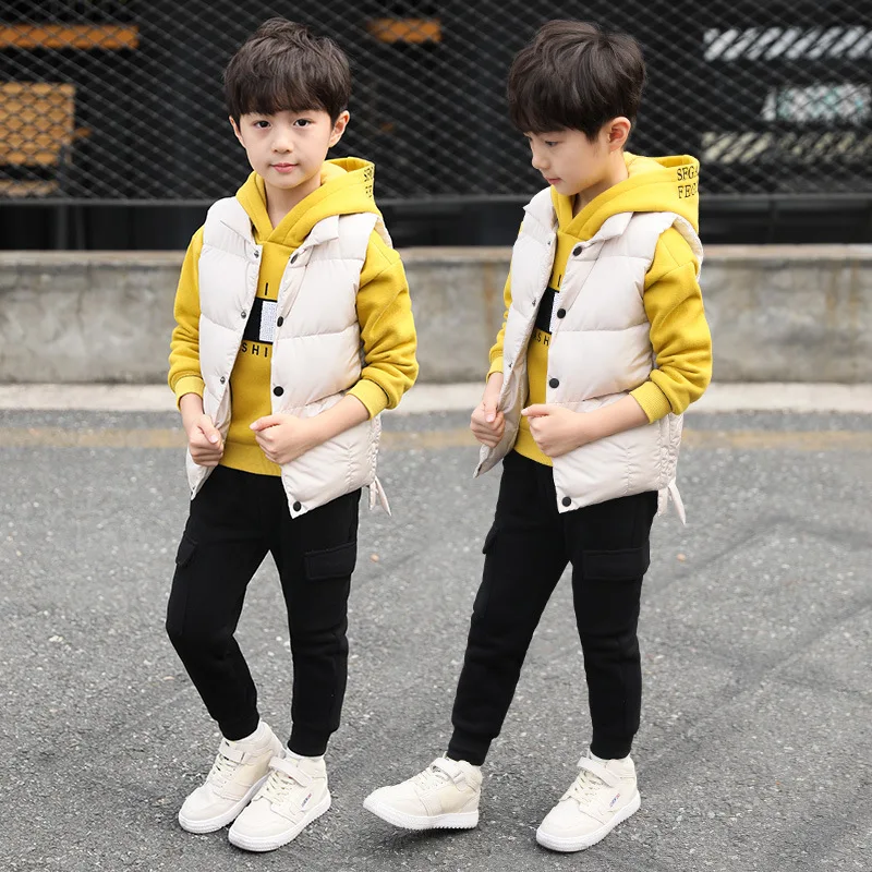 

Autumn winter Children Clothing Boys Cartoon Casual Thick plush Vest jacket Pants 3pcs/Set Infant Outfit warm Kids Clothes Suit