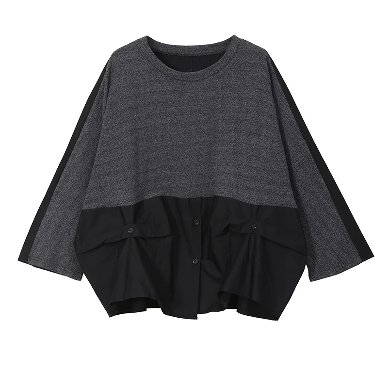 Gray 5676 New Korean Style Women Top Autumn Pullover Sweatshirt Long Sleeve Patchwork Ladies Unique Oversized Sweatshirt Femme 5676 - Цвет: Gray 5676