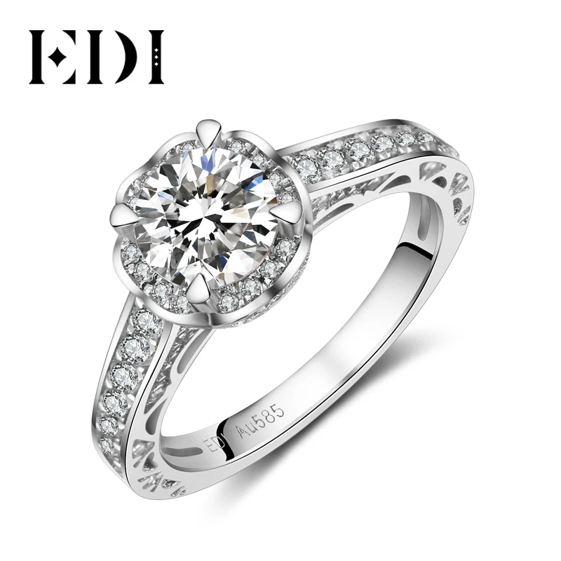 EDI Classic Moissanites Diamond Halo 14k 585 White Gold Wedding Rings Engagement Bands Fine Jewelry | Украшения и аксессуары