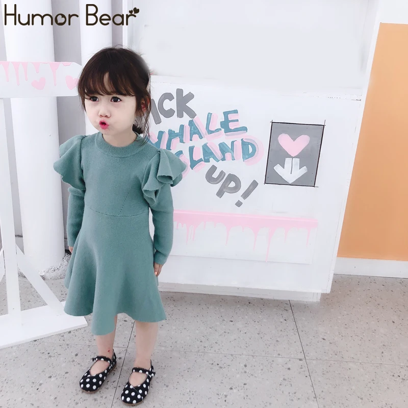 Humor Bear/вязаное платье для маленьких девочек; Осень-зима г.; Одежда для новорожденных малышей; Одежда для девочек; Детские платья принцессы