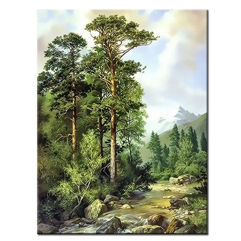 5D diy Diamond Painting river tree mountain 3d rhinestone Embroidery Diamant painting sale natural landscape mosaic Decoration_副本