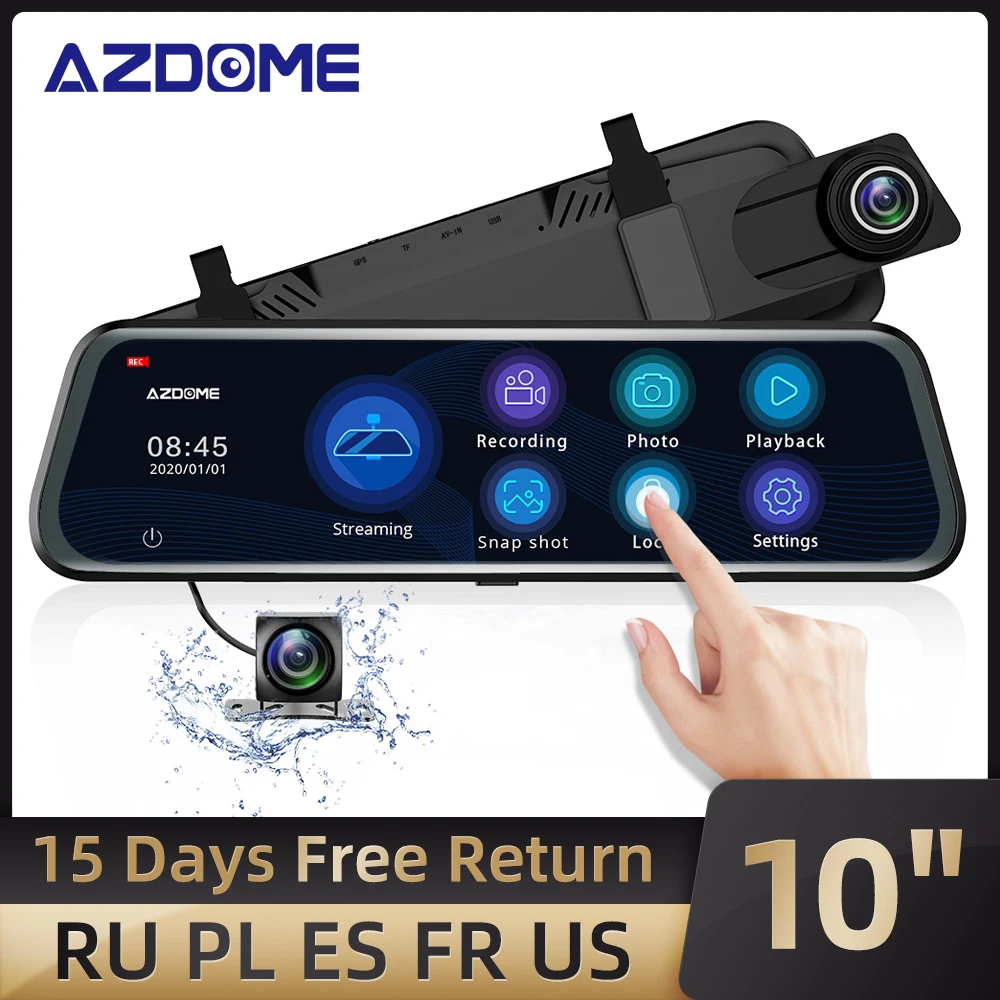 US $36.00 Azdome Car Dvr Rearview Mirror Dash Cam 10 Full Screen Touching Streaming