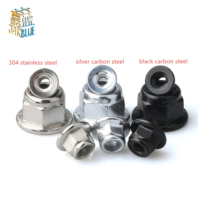 

2/10x M3 M4 M5 M6 M8 M10 M12 Black Carbon 304 A2-70 Stainless Steel Hex Flange Nylon Insert Lock Nut Self-locking Nylock Locknut