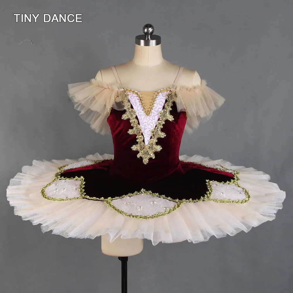 

Burgundy Velvet Bodice Professional Ballet Tutu with Ivory and White Stiff Tulle Pancake Tutu Skirt for Girls and Women BLL437