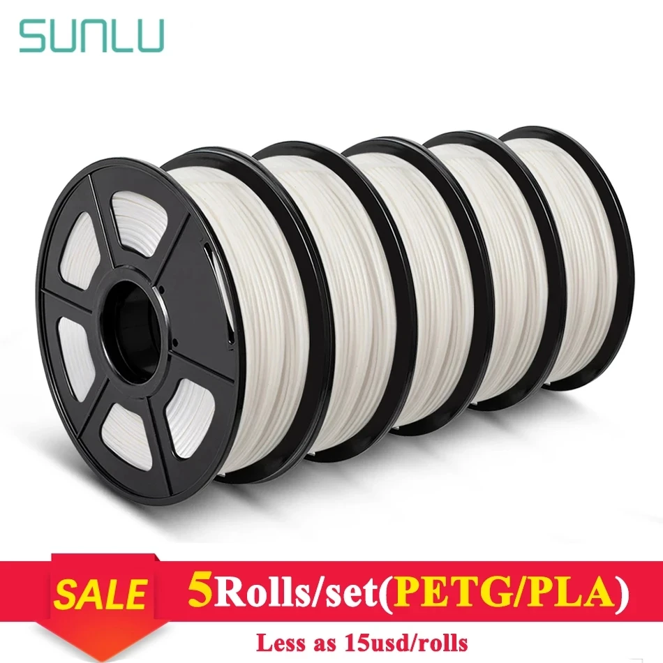 SUNLU-filamento PLA de 1,75mm PETG 3d, 5 rollos de filamento para impresora 3D, materiales de impresión 3D, 5 unidades/juego