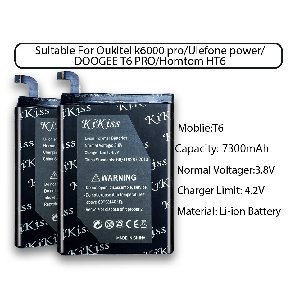 7300mAh For DOOGEE T6 PRO Mobile Phone Replacement Battery For DOOGEE T6 PRO Rechargeable Li-ion Polymer Battery
