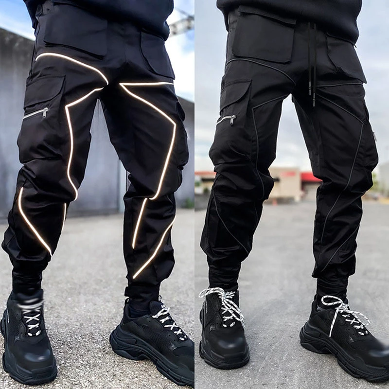 combat trousers GODLIKEU Mens Casual Cargo Pants Loose Plus Size Striped Multi Pocket Sports Fitness Hip Hop Jogger Trousers cargos for men