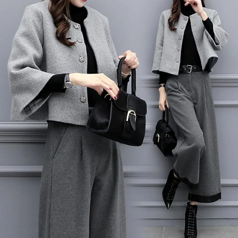 

Elegant Debutante 2019 New Style Autumn And Winter Two-Piece Pants Woolen Long-sleeved Coat Online Celebrity Fashion WOMEN'S Sui