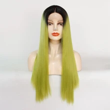 Эффектом деграде(переход от темного к зеленый Синтетические волосы на кружеве парик синтетические парики с темные корни для Для женщин Мягкий вечерние длинный парик теплостойкий Косплэй праздничные парики