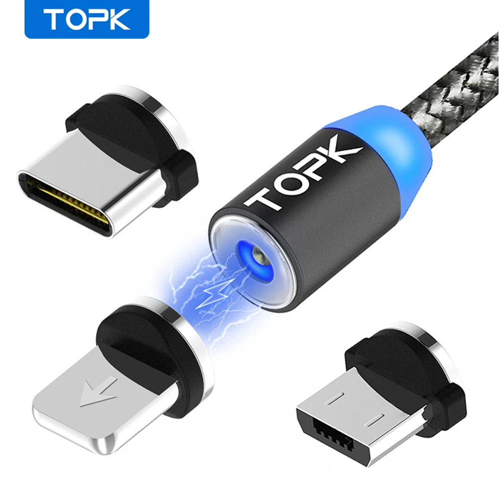 Магнитный USB-кабель TOPK AM17 Micro USB/Type-C/Lightning для телефонов Android/Android 2.4a | Мобильные