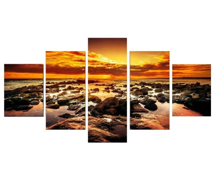 

High-definition Abstract Painting Micro Jet Home Decoration Canvas Oil Painting Hanging Painting Mural 5-frame Sunset Searock St