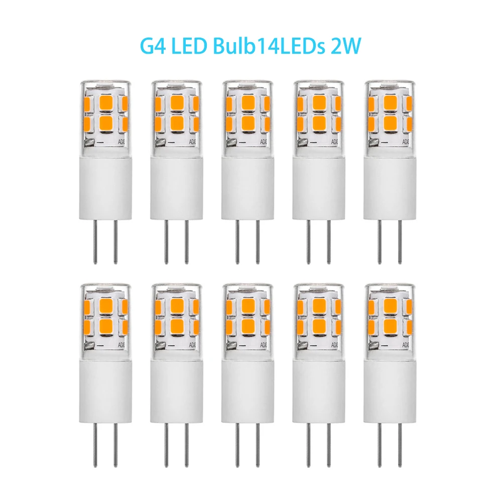 G4 LED Lamp 14LEDs 2W Ceramics Corn Light ACDC12V 2835 SMD Super Bright NoFlicker Mini Bulb Replace Halogen Chandelier 10pcs | Лампы и