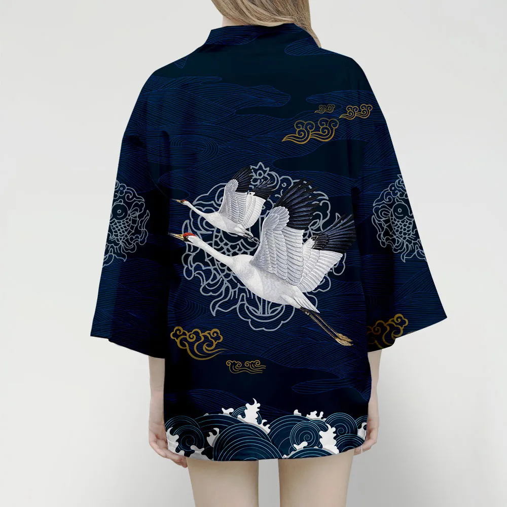 Samurai Crane Japanese Style Kimono Haori Men Women Cardigan Chinese Dragon Traditional Japanese Clothing Asian Clothes