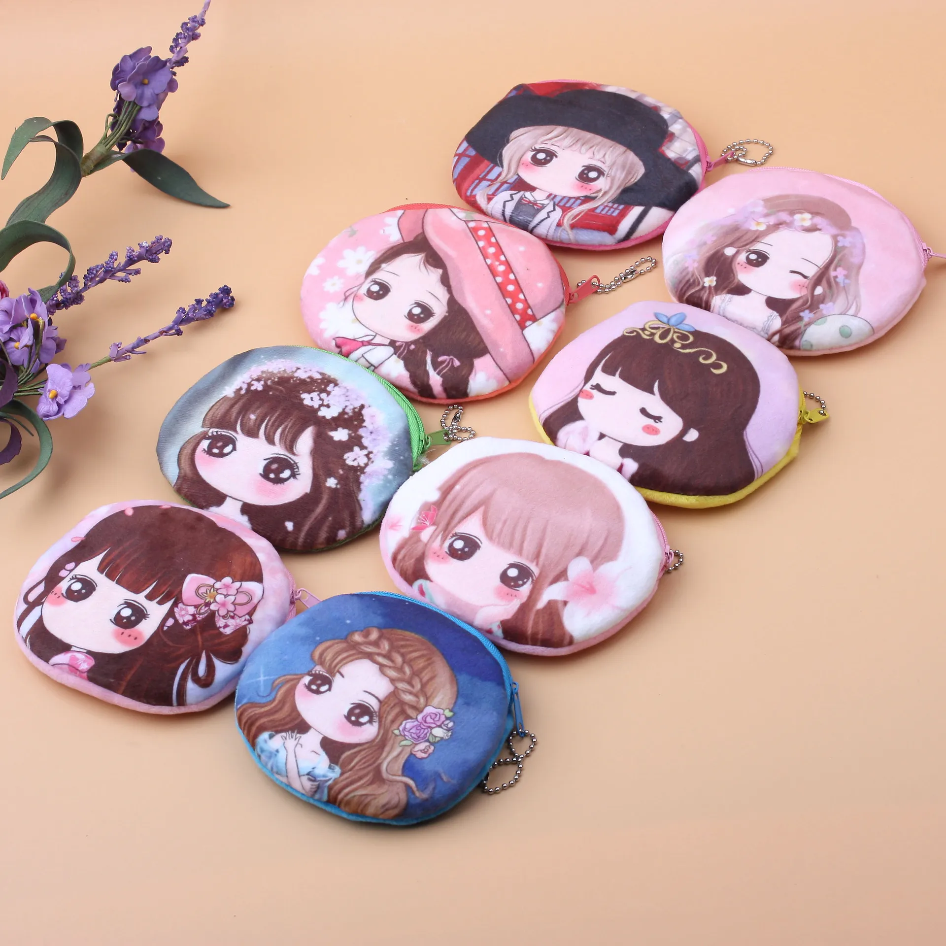 

Creative Cartoon GIRL'S Purse Women's Canvas Art Mini Coins Plush Cartoon Cute Students Wallet Japanese Korean