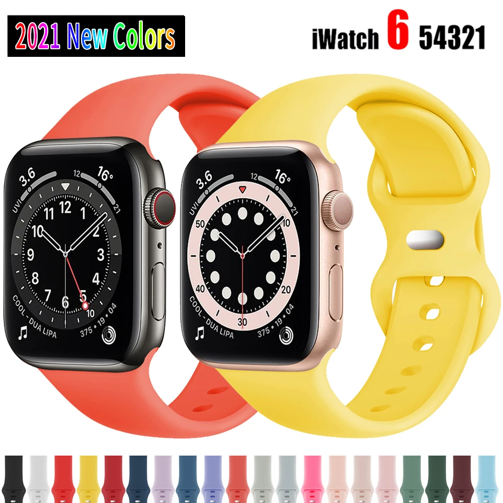Мягкая силиконовая лента для наручных часов Apple Watch серии 6 SE 5 4 3 2 1 44 мм 40 резиновый