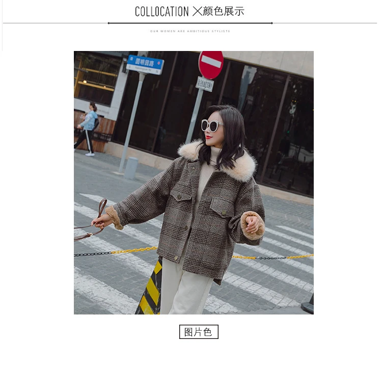 Pocket Trend Joint Elegant Fashion Casual Single Row Multi-buckle Winter Plaid Woolen Coat