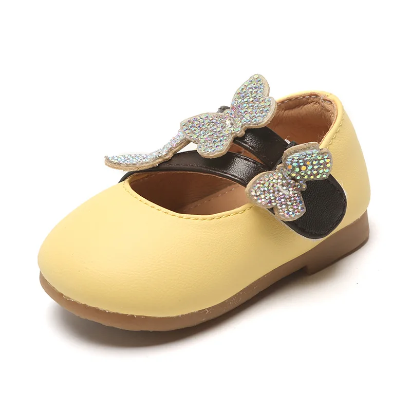 Обувь принцессы; Бабочка с блестками; детская обувь с мягкой подошвой; кожаная обувь для маленьких девочек