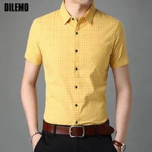 

Top Quality New Brand Slim Fit Mens Plain Korean Shirt Plaid Short Sleeve Casual Checkered Fashion Men Clothes Summer Outfits