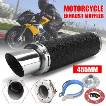

50mm 455mm Universal Motorcycle Motorbike Carbon Fiber Exhaust Muffler Pipe Tip with Silencer for Yamaha/Honda/Kawasaki/Suzuki