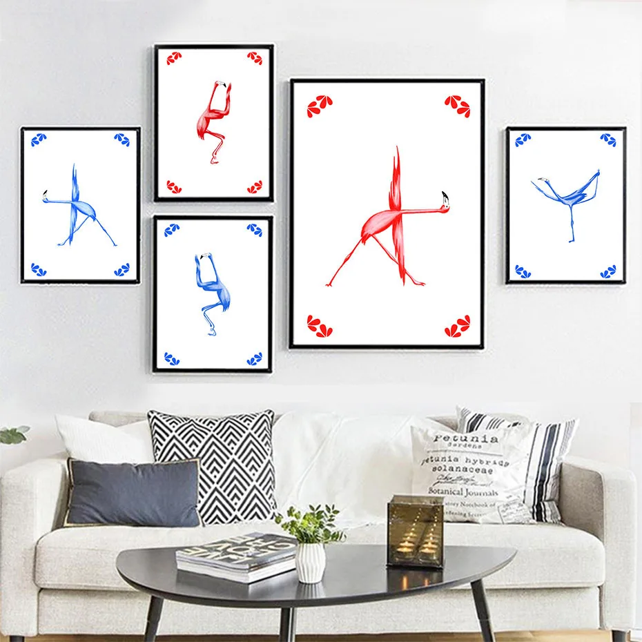 

Nordic Printed Posters Modular Pictures Canvas Flamingo Yoga Action Chart Painting Wall Art Home Decoration Modern Living Room