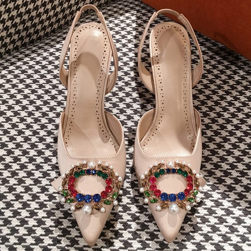 

Topwomen Lady Leather Rhinestone Sandals for Women 2019 High Fashion Runway Women High Heel Pumps34-40